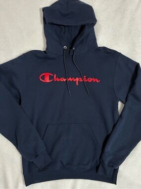 Champion Youth Boys Navy Crewneck Hoodie with Red Logo